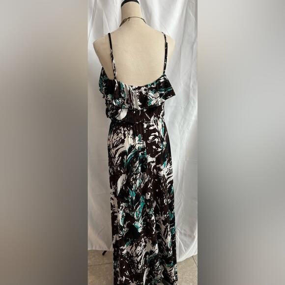 Allen B. By Allen Schwartz Maxi Long Dress Stretch Straps Aqua Green/Brown Sz XL - Picture 6 of 8